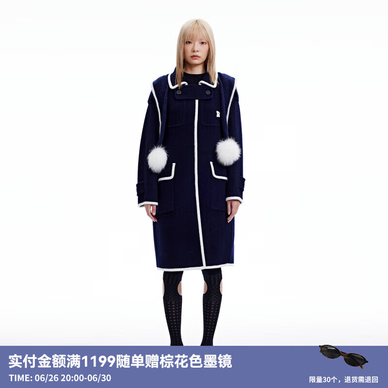 RE'VAN芮范2023冬季新品设计师款甜美风藏青双面呢大衣RN90303057 藏青色 X