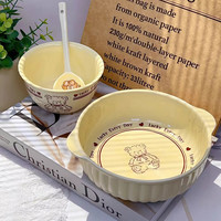 佩尔森【抖音同款】幸运熊2碗2勺陶瓷米饭碗可爱家用餐具套装吃饭碗盘子 两碗两勺【4.5英寸碗】