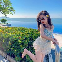 心楠公主裙女童泳衣泡温泉可爱连体宝宝泳装3岁儿童女孩游泳装 泳衣+帽子【110-120cm/35-40斤】