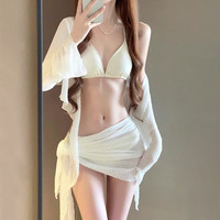 心楠4件套比基尼泳衣少女三点式性感纯欲时尚分体海边度假泳装泡温泉 4件套比基尼【70-125斤】