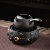 南莑粗陶侧把煮茶壶电陶炉静音自动断电古法煮茶器小型办公室煮茶炉子 粗陶小企茶壶600ml+电陶炉900w