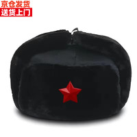 森用 雷锋帽加绒加厚男士棉帽中老年冬季户外防寒保暖护耳冷库工作帽子 黑色
