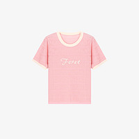 Basic House/百家好夏季撞色拼接设计女士短袖针织衫女夏季薄款 粉色 L105-120斤