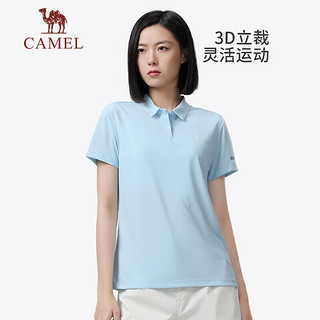 骆驼（CAMEL）户外运动速干T恤女短袖简约立领宽松透气POLO衫 A23BAVaV047 无际白女 XL