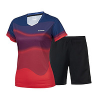 川崎（KAWASAKI）羽毛球服套装速干透气中性款T恤夏季运动套装短袖团队训练服 女款ST-K2032 蓝红色套装 2XL