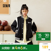 森马 Semir森马 Semir外套女拼色夹克时尚休闲学院风秋字母刺绣撞色棒球服女生潮酷 黑色90001 155/80A/S