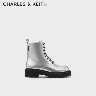 CHARLES&KEITH侧拉链系带马丁靴女CK1-90380151 Silver银色 38