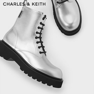 CHARLES&KEITH侧拉链系带马丁靴女CK1-90380151 Silver银色 38