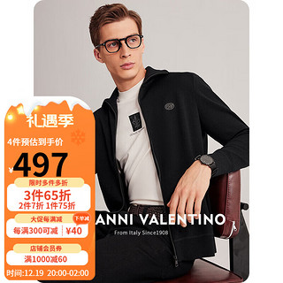 卓凡尼·华伦天奴（GIOVANNI VALENTINO）休闲翻领针织开衫内里加绒保暖羊毛衫 黑色 XL（180/96A）