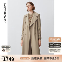 朗姿经典英伦风中长款收腰翻领风衣外套春季双排扣风衣 深米色 XL