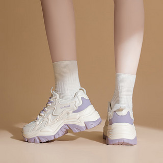 达芙妮厚底老爹鞋女女鞋休闲简约小众设计感运动休闲鞋 白紫 40
