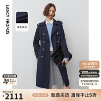 朗姿羊毛英伦风高级感中长款气质正肩风衣大衣外套24年春季女 藏蓝色2 XL