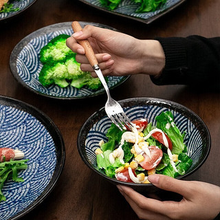 美浓烧（Mino Yaki） 美浓烧日式精美 实用餐具大号家用陶瓷海波纹 4.5英寸饭碗【12.0CM*6.5CM】