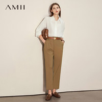 AMII春通勤百搭纯色西装裤后腰拼橡筋微弹休闲长裤 茶色 160/68A/M