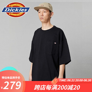 dickies短袖T恤 胸前口袋棉条纹宽松短袖T恤 简约百搭DK013111 黑色 M