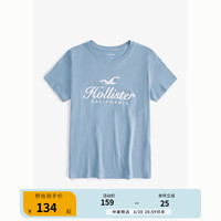 HOLLISTER24夏季新款美式徽标休闲棉质圆领短袖T恤 女 KI357-3285 蓝色