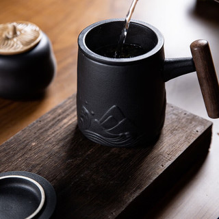 园洲绿茶水分离杯男老公商务套装旅行杯父亲节 【磨砂黑】+茶漏-礼盒包装