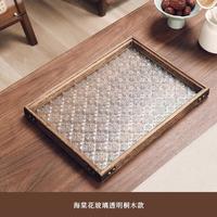 格娜斯(CRISTALGLASS)中式海棠花玻璃茶托盘家用复古竹制茶盘茶具茶几水果点心盘收纳盘 海棠花玻璃桐木款