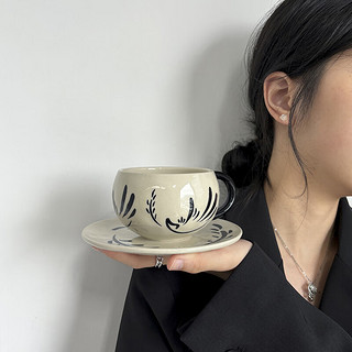 安言咖啡杯碟套装高级感小众陶瓷便携复古杯子高颜值 礼盒装 280ml