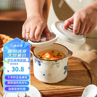 舍里墨蓝日式炖盅隔水炖陶瓷蒸蛋碗家用瓦罐一人食汤盅煲汤带盖小汤碗 小号炖盅500ML+小勺 可蒸可烤