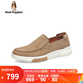 暇步士（Hush Puppies）皮鞋男士休闲软底一脚蹬透气乐福鞋B6K02AM3 卡其色 44