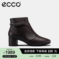 爱步(ECCO)【明星同款】靴子女 冬季保暖切尔西女靴粗跟皮靴 型塑290933 咖啡色29093301072 36