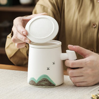 博为（BW）粗陶茶杯茶水分离办公室泡茶杯商务父亲节礼盒包装 白色单杯 450ml