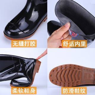 韵优利（yunyouli）加厚牛筋底高筒雨鞋男劳保长筒防水鞋耐磨工地防滑胶鞋套鞋夏 黑色中筒-加棉 偏小一码 42