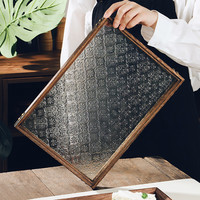 格娜斯茶盘实木茶托复古玻璃托盘家用点心盘茶点盘早餐盘海棠花茶水盘 桐木玻璃托盘