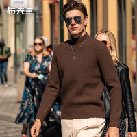 布先生纯羊毛衫秋冬软糯保暖纯色厚款针织打底毛衣男BT12158 橄榄绿 L/175