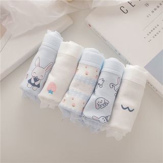 伊棠朵女生内裤纯棉少女初高中女式内裤中腰大码日系可爱卡通三角裤 5条蓝色兔子各一条 XL 【120-140斤】