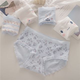 伊棠朵女生内裤纯棉少女初高中女式内裤中腰大码日系可爱卡通三角裤 5条蓝色兔子各一条 XL 【120-140斤】