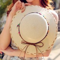 玺之涵草帽女夏季遮阳帽子女韩版潮流防晒户外百搭沙滩帽可爱时尚太阳帽 吊坠款-米色 均码【适合56-60cm头围】