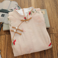 俏娘鱼复古民国风浅粉新中式短袖旗袍2024年春夏年轻日常可穿 浅粉(裙长115左右) XL