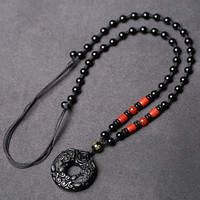 恋千萱黑曜石双貔貅平安扣吊坠男女龙年本命年项链挂件水晶饰品 貔貅平安扣+玛瑙珠链