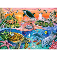 200/300/500/1000片成人儿童木质拼图拼板智力趣味认知玩具男女孩生卡通动物恐龙 海洋天堂 300片木质 盒装 带图纸