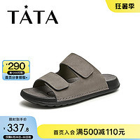 他她（TATA）勃肯鞋男复古男士外穿拖鞋舒适真皮凉拖鞋2024夏VHN01BL4 灰色 41