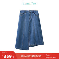 茵曼（INMAN）开衩牛仔半身裙2024夏季女装复古不对称裙子 牛仔蓝 L