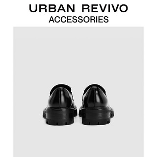 URBAN REVIVO2024春季女士法式金属链圆头乐福鞋UAWS40024