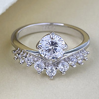 2024款S925纯银戒指6mm高碳钻公主皇冠ins风韩版高级感时尚戒指女