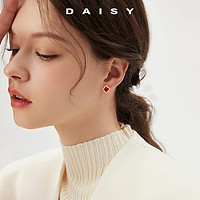 88VIP：Daisy dream 999纯银爆款红色四叶草耳钉女轻奢高级感银饰耳环气质钻石耳饰品