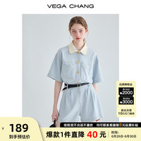 VEGA CHANG【限时直降】工装连体短裤女夏2024新款小个子显瘦高级感连身衣裤 蓝色 L