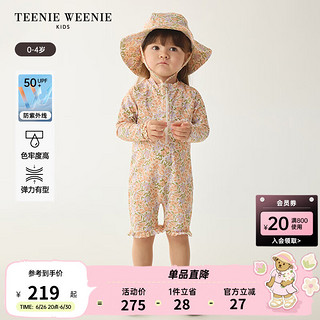 Teenie Weenie Kids小熊童装24夏季UPF50+防晒女宝宝连体泳衣 橙色 100cm