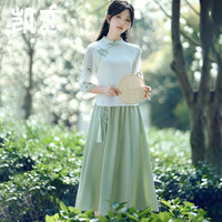 凯恋中式汉服套装裙女中国风刺绣盘扣上衣小个子改良旗袍唐装P749 白色套装 L