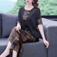 欧邦伦贵夫人香云纱两件套2024夏季复古印花大码中老年套装 图片色套装 3XL 135-145斤