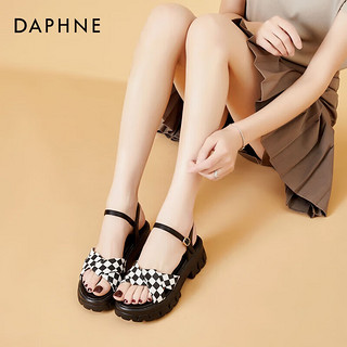 达芙妮（DAPHNE）休闲凉鞋女松糕厚底2024今年夏季女士运动罗马鞋小香风 黑色(跟高5.5厘米) 35