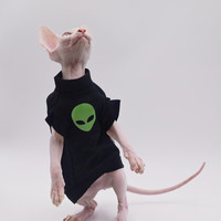 DUOMASUMI纯棉夏斯芬克斯无毛猫衣服帅气高档薄款背心德文柯尼斯猫咪打底衫 黑色 L大码