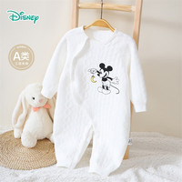 迪士尼（Disney）保暖空气棉秋冬夹棉侧开连体衣柔软舒适哈衣打底衣爬服 白色59cm