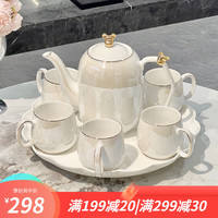 蕊顺轻奢高档茶具套装水杯家用家用客厅茶杯乔迁之喜搬家 珠光金熊茶具（6杯1壶1托）礼盒