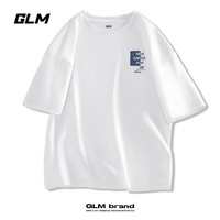 GLM美式休闲短袖t恤男慵懒潮搭宽松大码青少年夏季上衣纯棉体恤 【纯棉】白#蓝植物 L